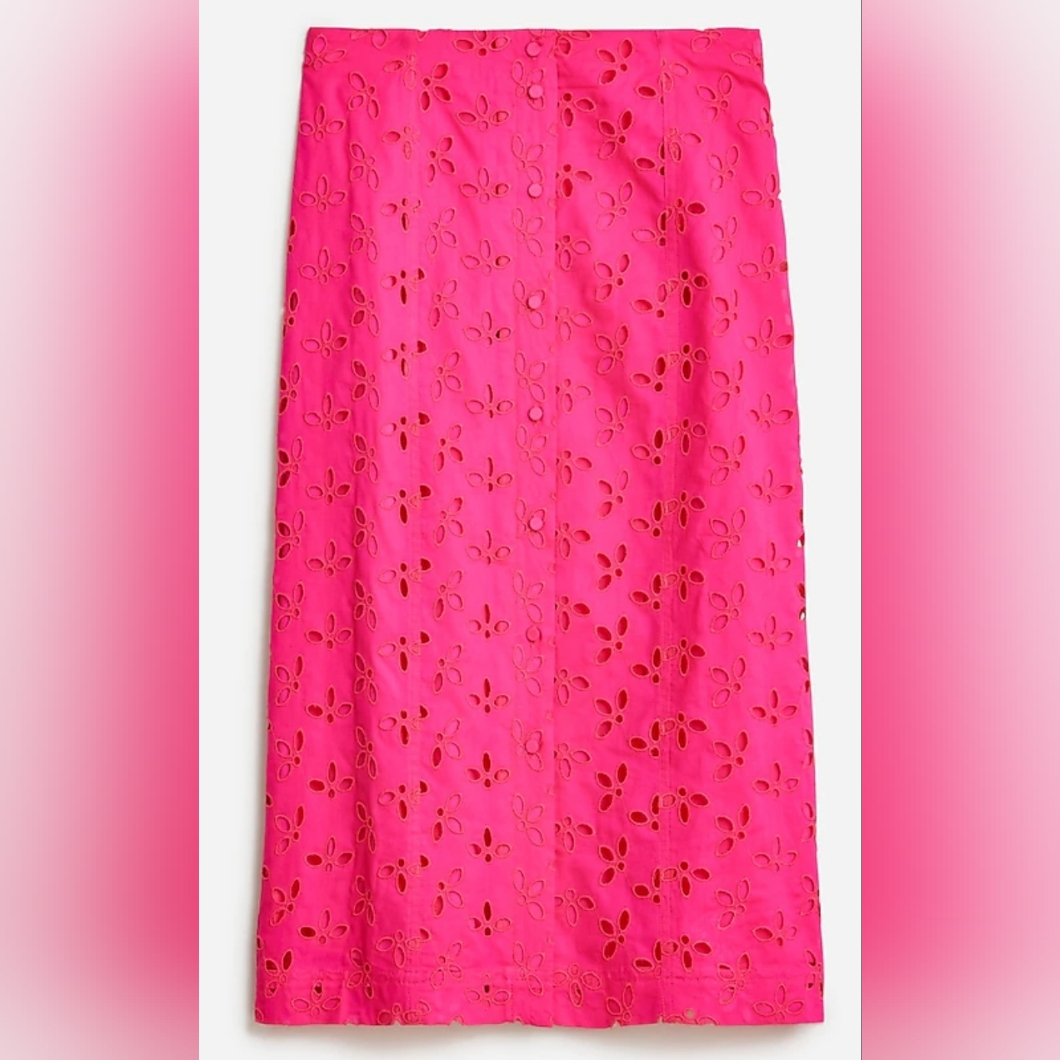 Nwt J.Crew Button Front Eyelet Skirt, Size 4